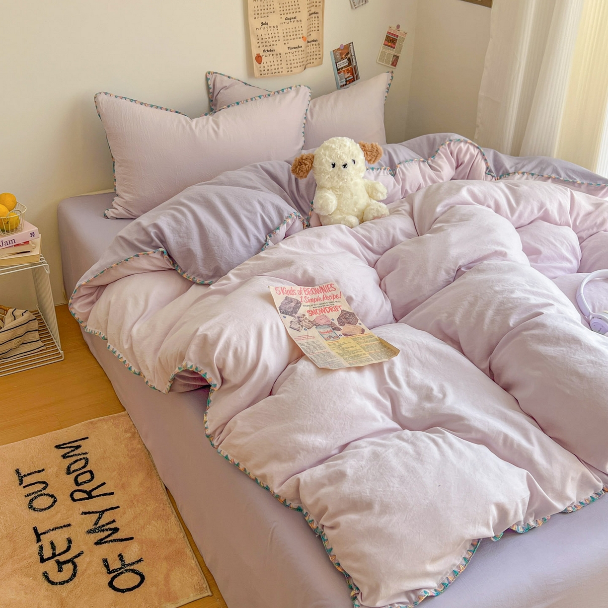 91家纺网 家纺一手货源 找家纺 冕悠家纺 2025新款A类七彩贝壳边水洗棉四件套-加微信提供买家秀2 七彩-深紫暮山紫