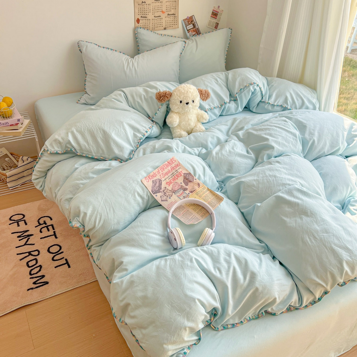 91家纺网 家纺一手货源 找家纺 冕悠家纺 2025新款A类七彩贝壳边水洗棉四件套-加微信提供买家秀2 七彩-云水蓝