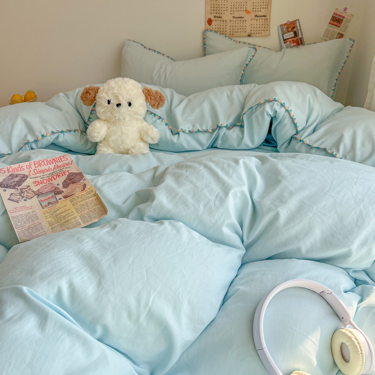 91家纺网 家纺一手货源 找家纺 冕悠家纺 2025新款A类七彩贝壳边水洗棉四件套-加微信提供买家秀2 七彩-云水蓝