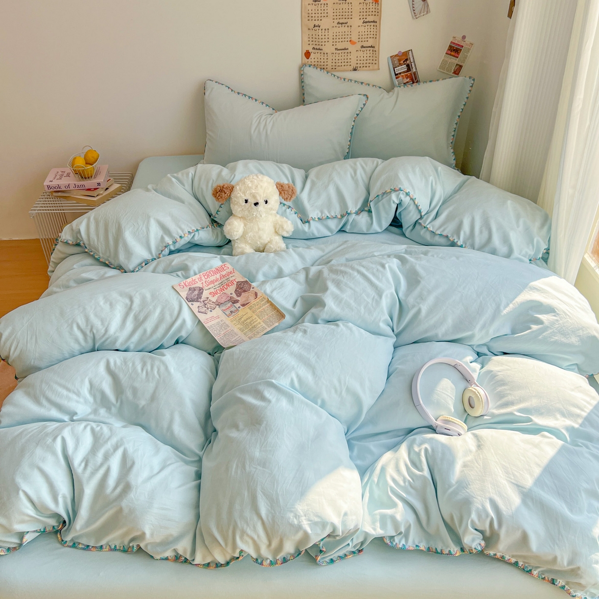 91家纺网 家纺一手货源 找家纺 冕悠家纺 2025新款A类七彩贝壳边水洗棉四件套-加微信提供买家秀2 七彩-云水蓝