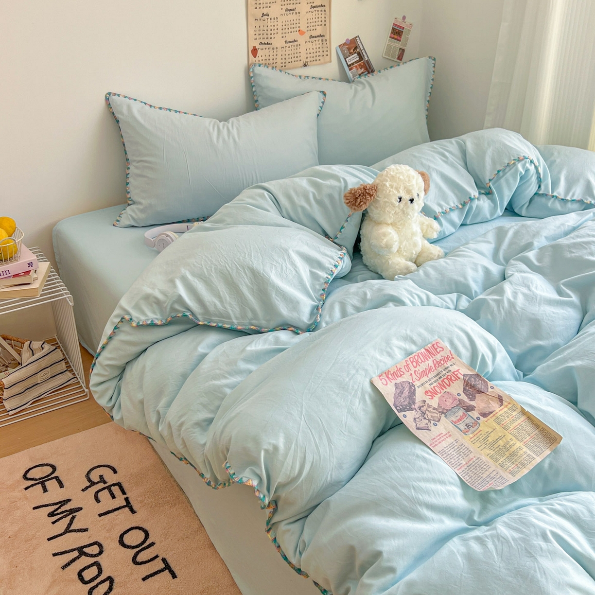 91家纺网 家纺一手货源 找家纺 冕悠家纺 2025新款A类七彩贝壳边水洗棉四件套-加微信提供买家秀2 七彩-云水蓝