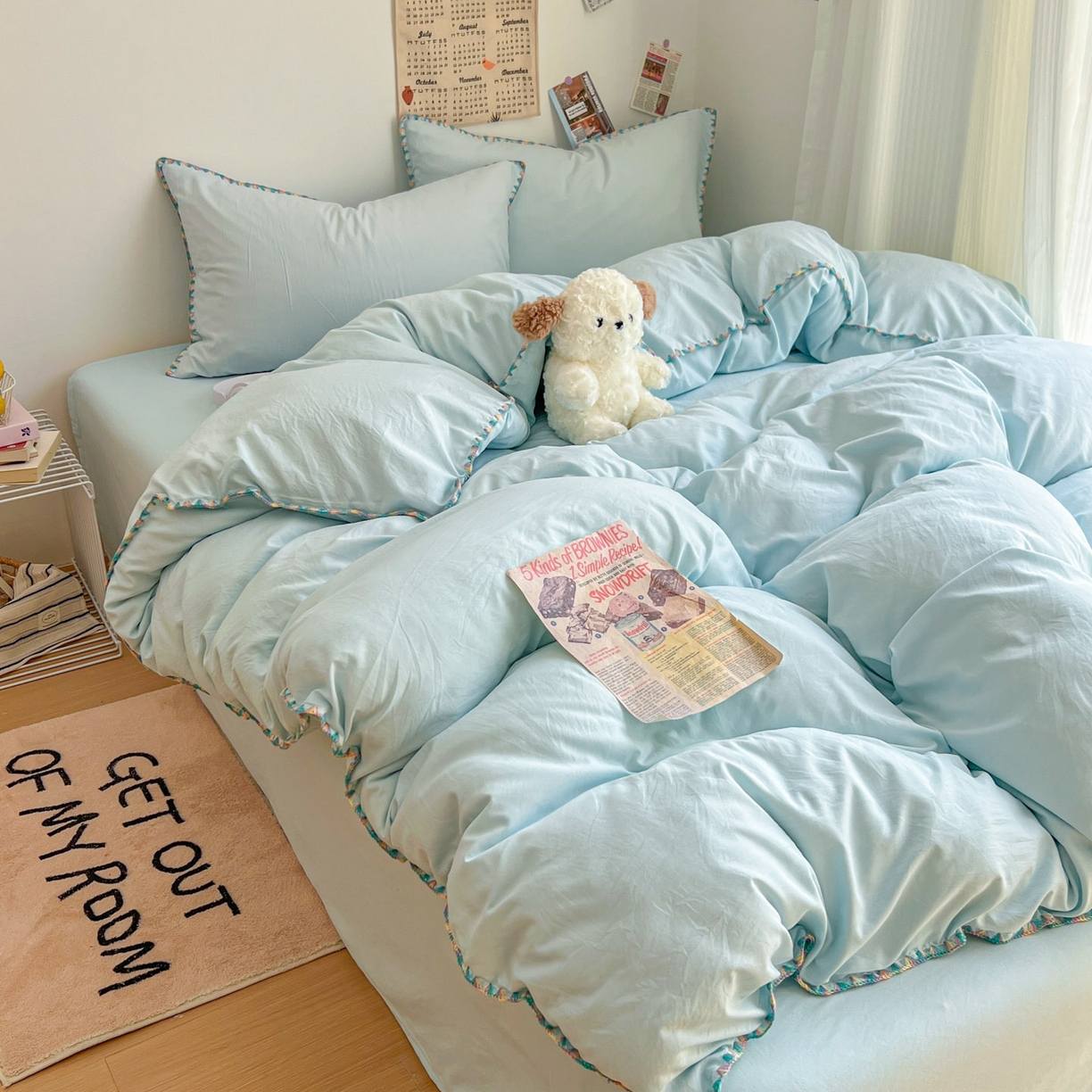 91家纺网 家纺一手货源 找家纺 冕悠家纺 2025新款A类七彩贝壳边水洗棉四件套-加微信提供买家秀2 七彩-云水蓝