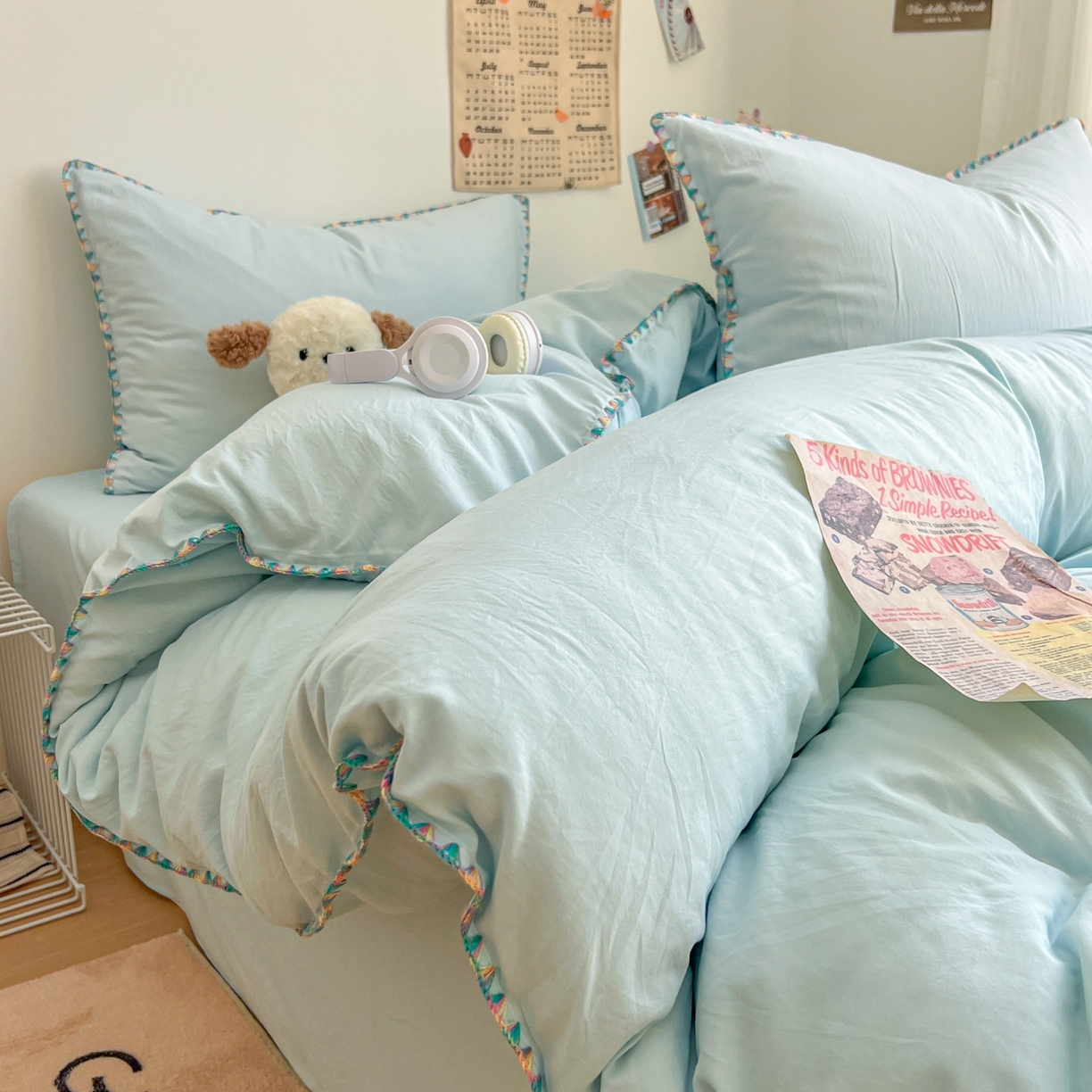 91家纺网 家纺一手货源 找家纺 冕悠家纺 2025新款A类七彩贝壳边水洗棉四件套-加微信提供买家秀2 七彩-云水蓝