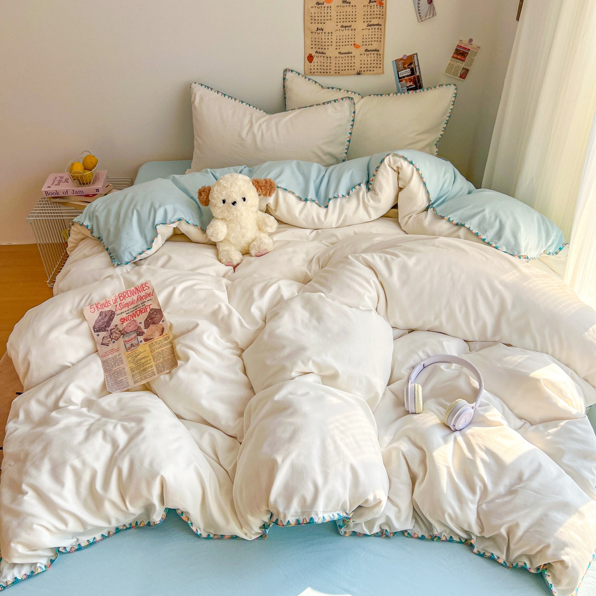 91家纺网 家纺一手货源 找家纺 冕悠家纺 2025新款A类七彩贝壳边水洗棉四件套-加微信提供买家秀2 七彩-云水蓝奶白