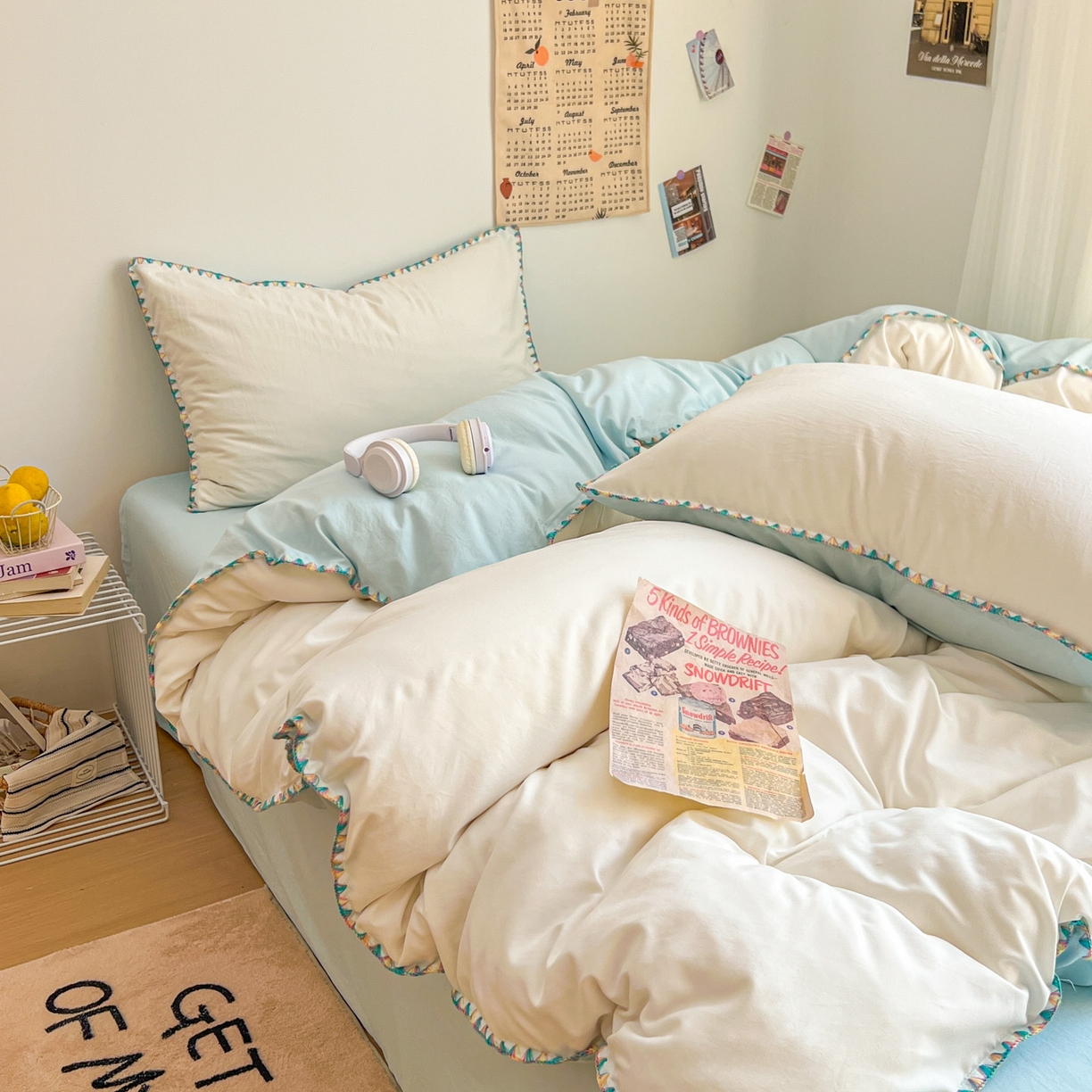 91家纺网 家纺一手货源 找家纺 冕悠家纺 2025新款A类七彩贝壳边水洗棉四件套-加微信提供买家秀2 七彩-云水蓝奶白