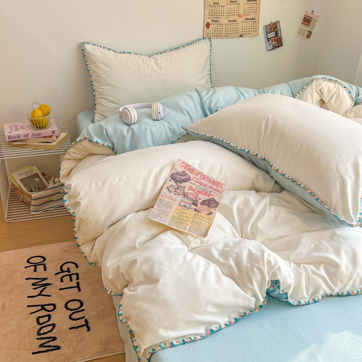 91家纺网 家纺一手货源 找家纺 冕悠家纺 2025新款A类七彩贝壳边水洗棉四件套-加微信提供买家秀2 七彩-云水蓝奶白