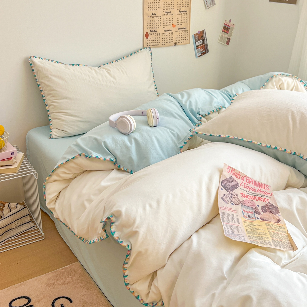 91家纺网 家纺一手货源 找家纺 冕悠家纺 2025新款A类七彩贝壳边水洗棉四件套-加微信提供买家秀2 七彩-云水蓝奶白