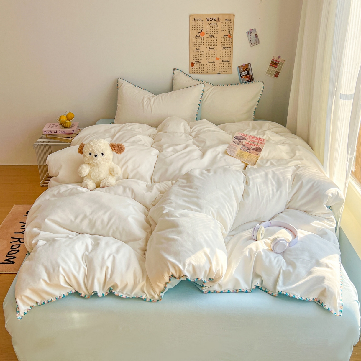 91家纺网 家纺一手货源 找家纺 冕悠家纺 2025新款A类七彩贝壳边水洗棉四件套-加微信提供买家秀2 七彩-云水蓝奶白