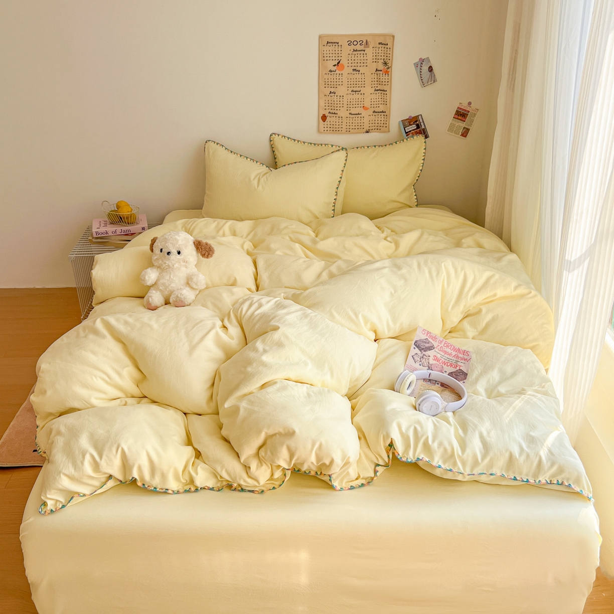 91家纺网 家纺一手货源 找家纺 冕悠家纺 2025新款A类七彩贝壳边水洗棉四件套-加微信提供买家秀2 七彩-芝士