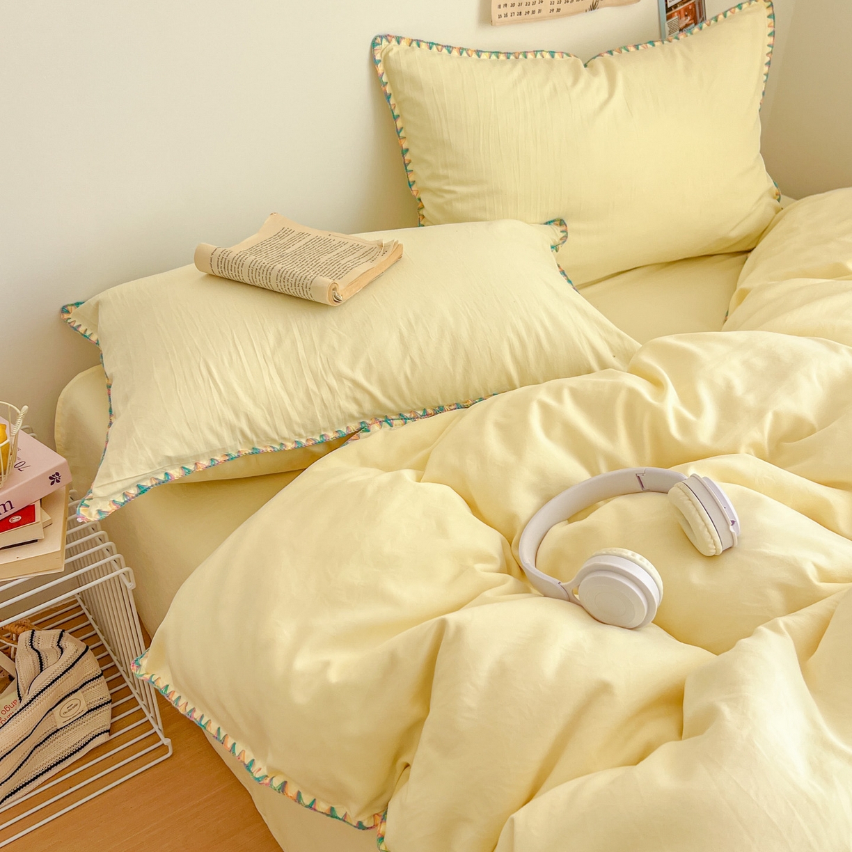 91家纺网 家纺一手货源 找家纺 冕悠家纺 2025新款A类七彩贝壳边水洗棉四件套-加微信提供买家秀2 七彩-芝士