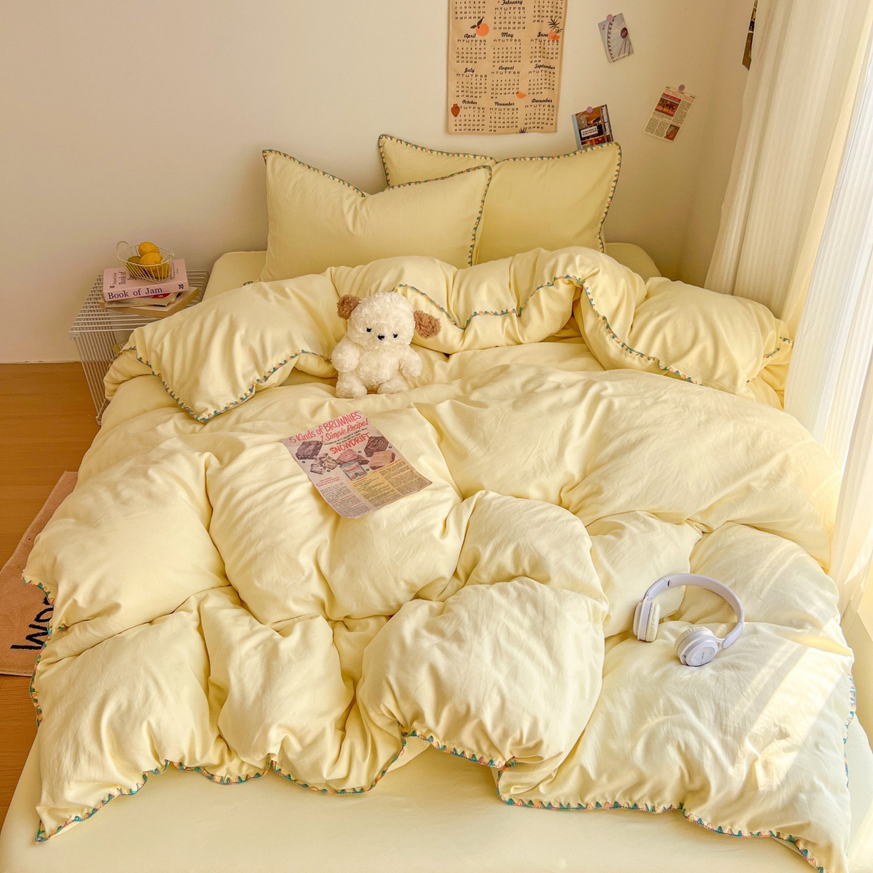 91家纺网 家纺一手货源 找家纺 冕悠家纺 2025新款A类七彩贝壳边水洗棉四件套-加微信提供买家秀2 七彩-芝士