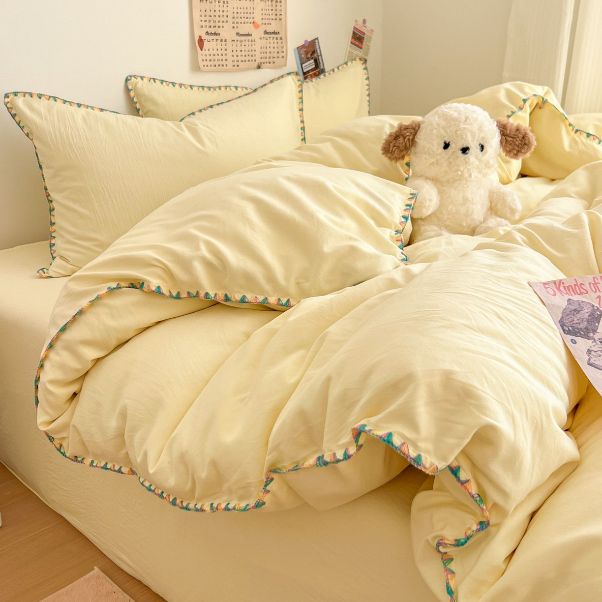 91家纺网 家纺一手货源 找家纺 冕悠家纺 2025新款A类七彩贝壳边水洗棉四件套-加微信提供买家秀2 七彩-芝士