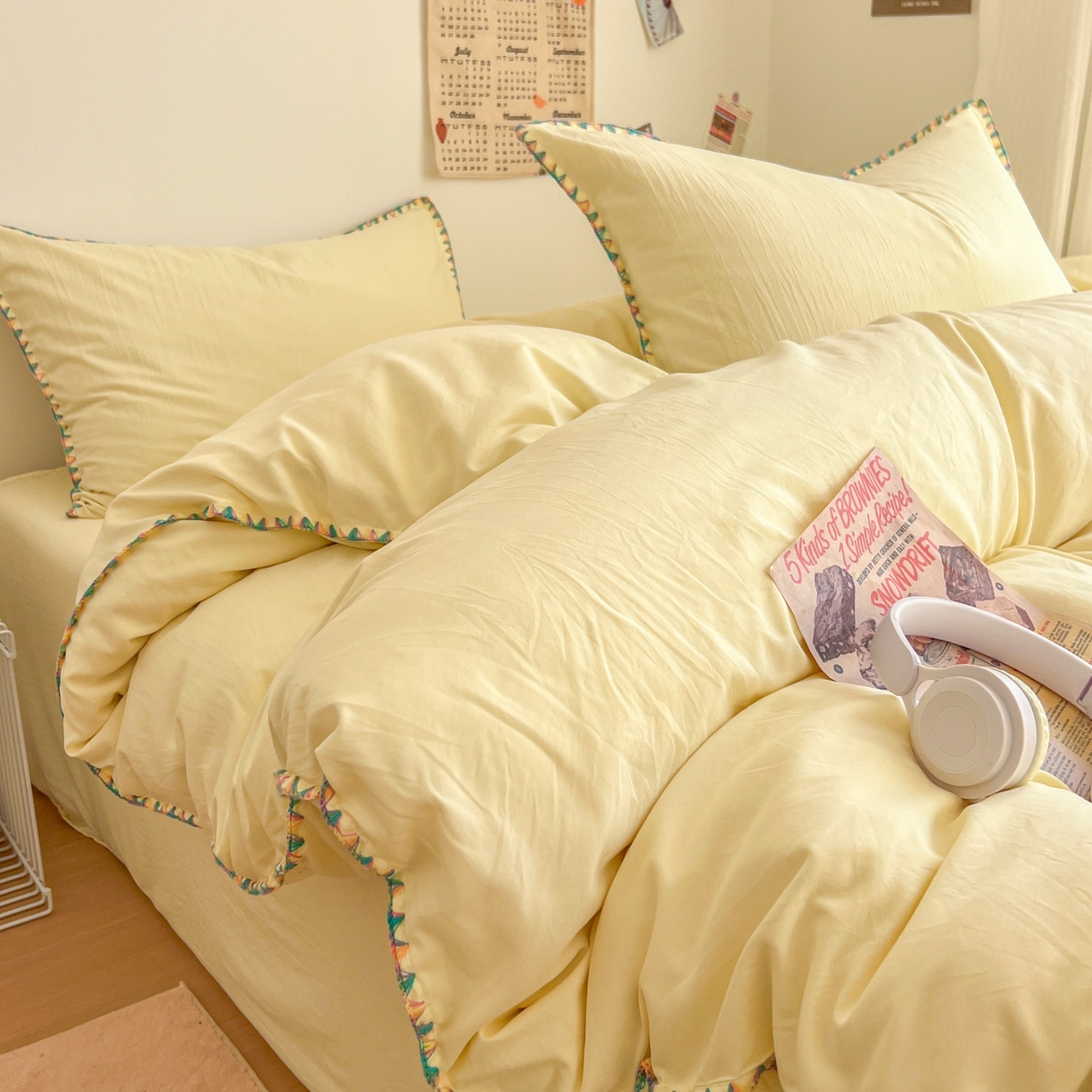 91家纺网 家纺一手货源 找家纺 冕悠家纺 2025新款A类七彩贝壳边水洗棉四件套-加微信提供买家秀2 七彩-芝士