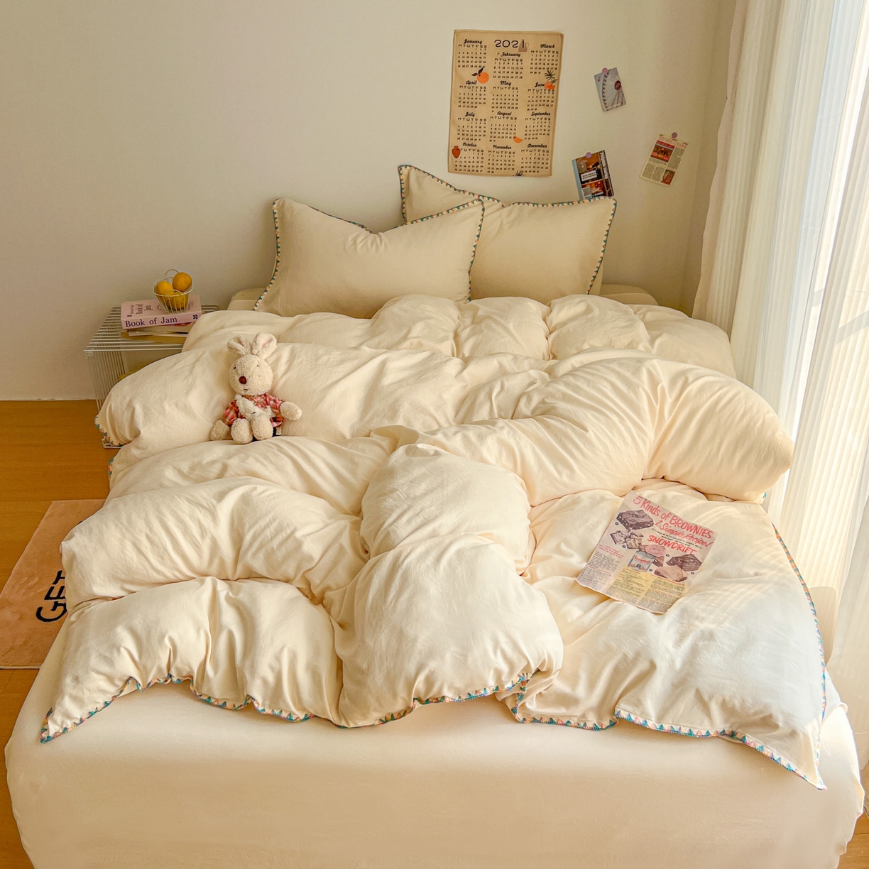 91家纺网 家纺一手货源 找家纺 冕悠家纺 2025新款A类七彩贝壳边水洗棉四件套-加微信提供买家秀2 七彩-芝士粉