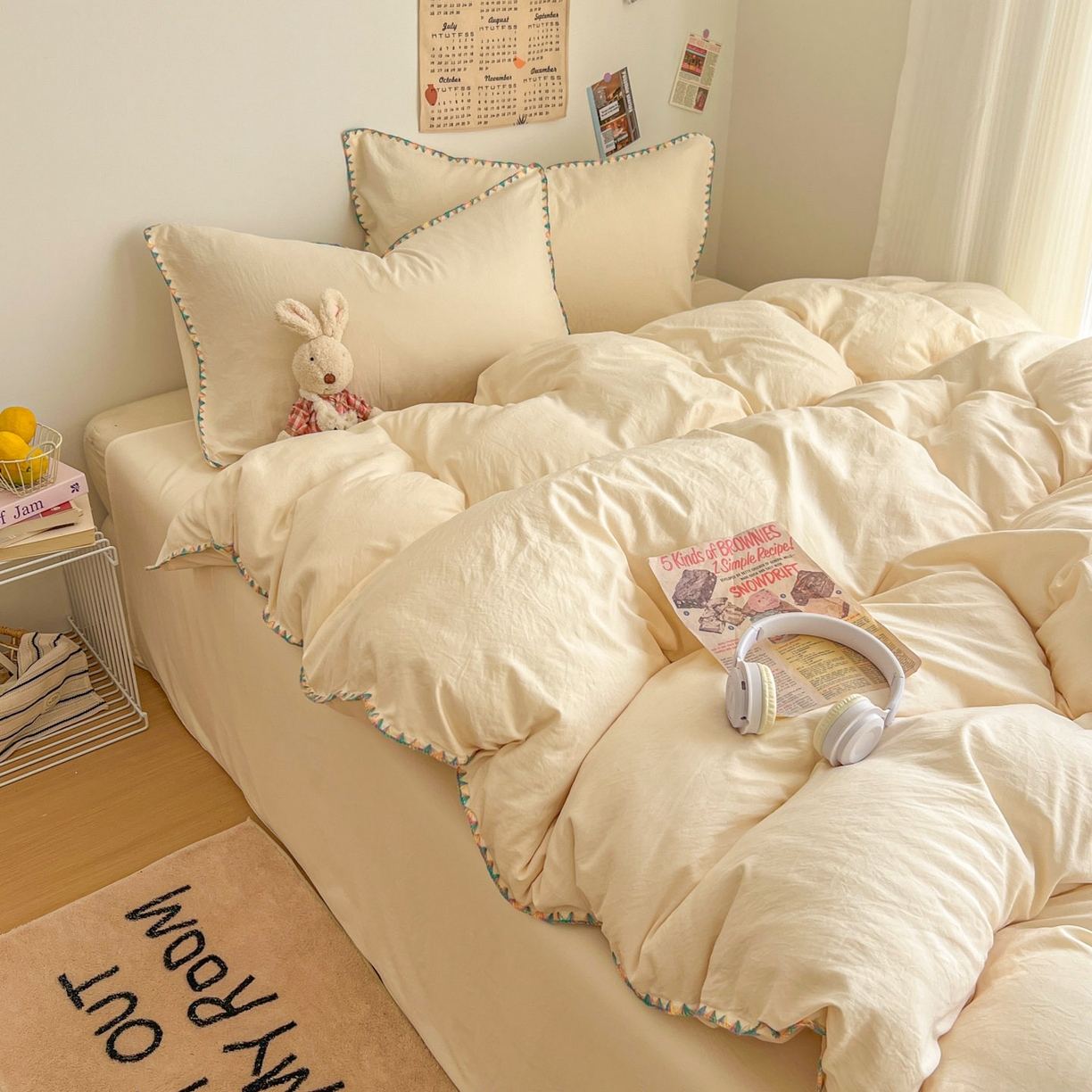 91家纺网 家纺一手货源 找家纺 冕悠家纺 2025新款A类七彩贝壳边水洗棉四件套-加微信提供买家秀2 七彩-芝士粉