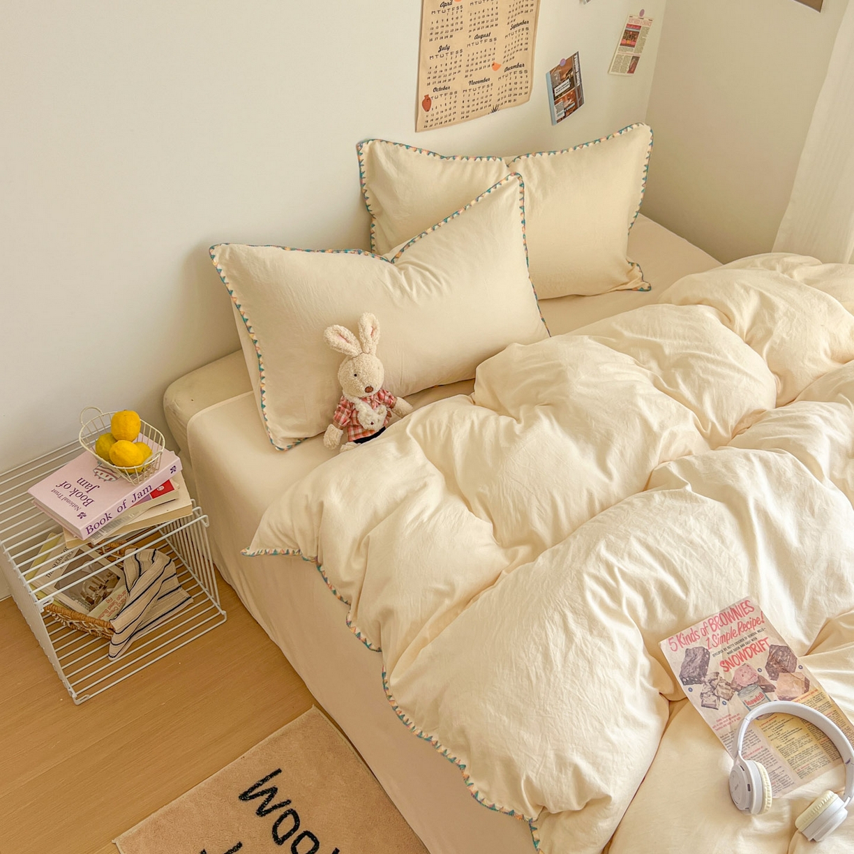 91家纺网 家纺一手货源 找家纺 冕悠家纺 2025新款A类七彩贝壳边水洗棉四件套-加微信提供买家秀2 七彩-芝士粉