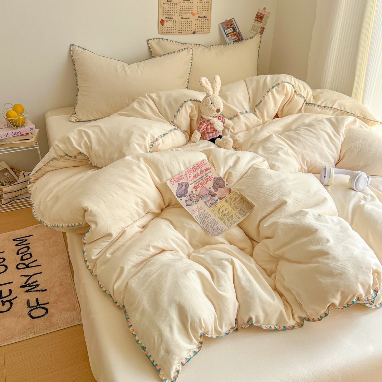 91家纺网 家纺一手货源 找家纺 冕悠家纺 2025新款A类七彩贝壳边水洗棉四件套-加微信提供买家秀2 七彩-芝士粉