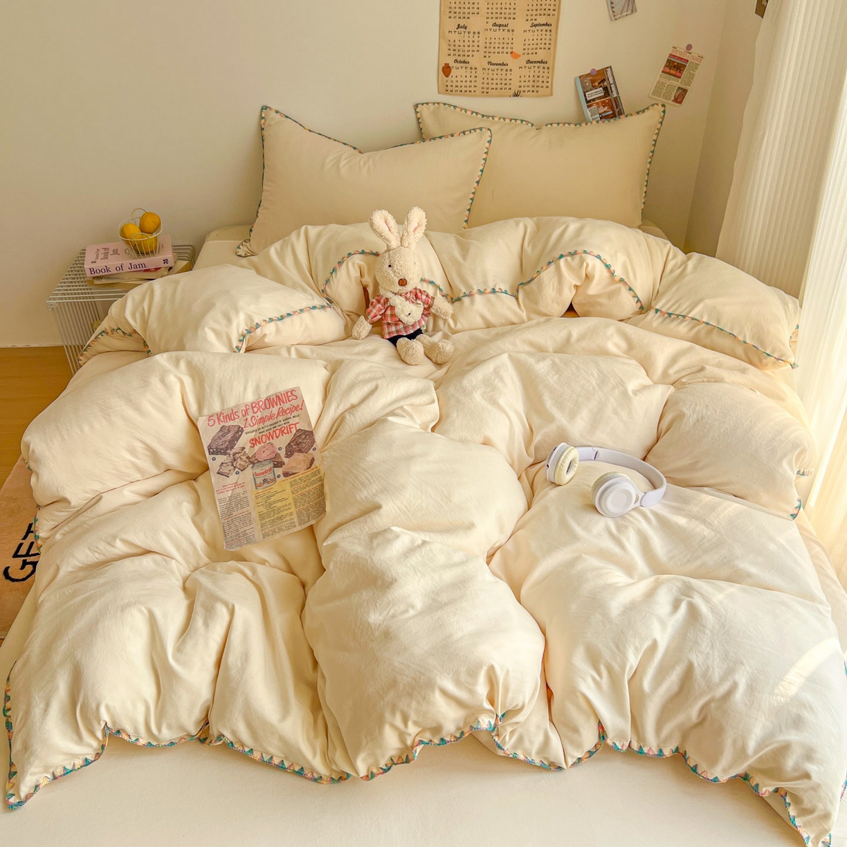 91家纺网 家纺一手货源 找家纺 冕悠家纺 2025新款A类七彩贝壳边水洗棉四件套-加微信提供买家秀2 七彩-芝士粉