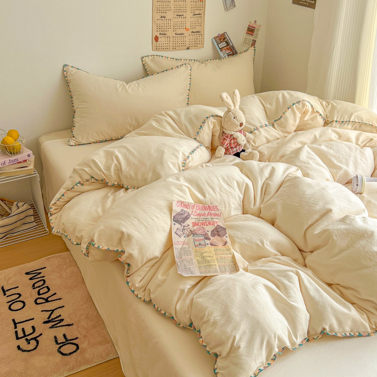 91家纺网 家纺一手货源 找家纺 冕悠家纺 2025新款A类七彩贝壳边水洗棉四件套-加微信提供买家秀2 七彩-芝士粉