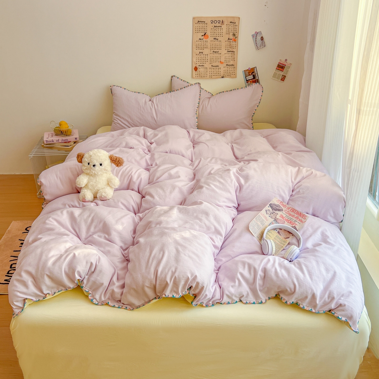 91家纺网 家纺一手货源 找家纺 冕悠家纺 2025新款A类七彩贝壳边水洗棉四件套-加微信提供买家秀2 七彩-芝士暮山紫