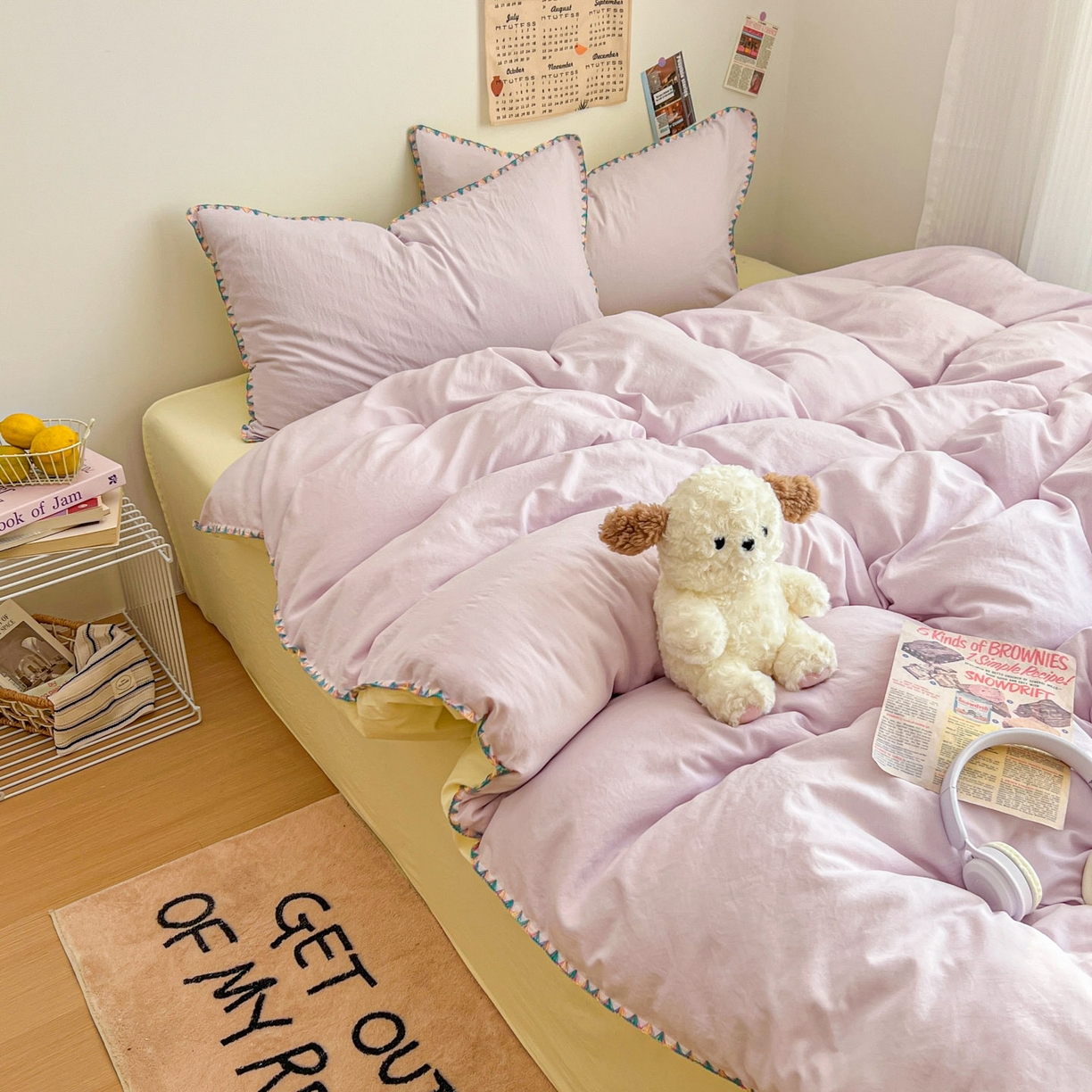 91家纺网 家纺一手货源 找家纺 冕悠家纺 2025新款A类七彩贝壳边水洗棉四件套-加微信提供买家秀2 七彩-芝士暮山紫