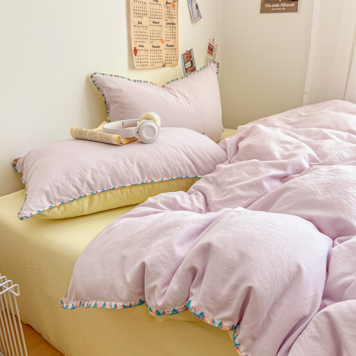 91家纺网 家纺一手货源 找家纺 冕悠家纺 2025新款A类七彩贝壳边水洗棉四件套-加微信提供买家秀2 七彩-芝士暮山紫