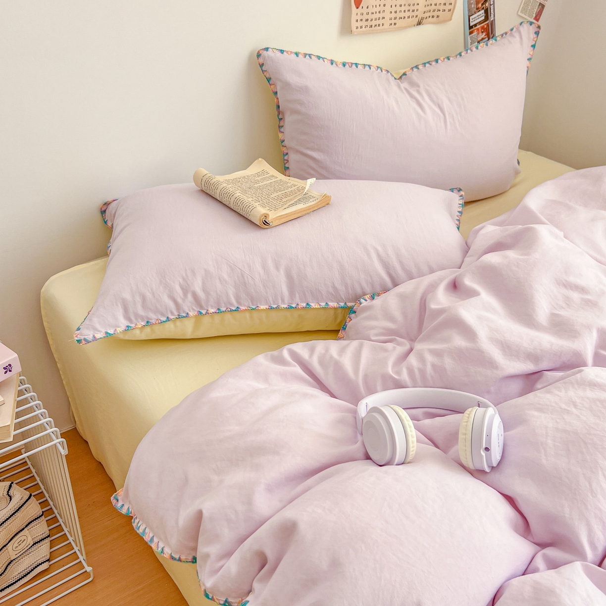 91家纺网 家纺一手货源 找家纺 冕悠家纺 2025新款A类七彩贝壳边水洗棉四件套-加微信提供买家秀2 七彩-芝士暮山紫