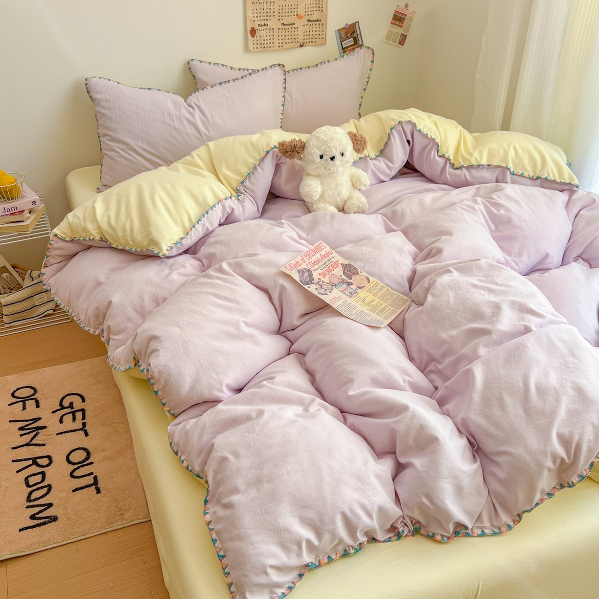 91家纺网 家纺一手货源 找家纺 冕悠家纺 2025新款A类七彩贝壳边水洗棉四件套-加微信提供买家秀2 七彩-芝士暮山紫