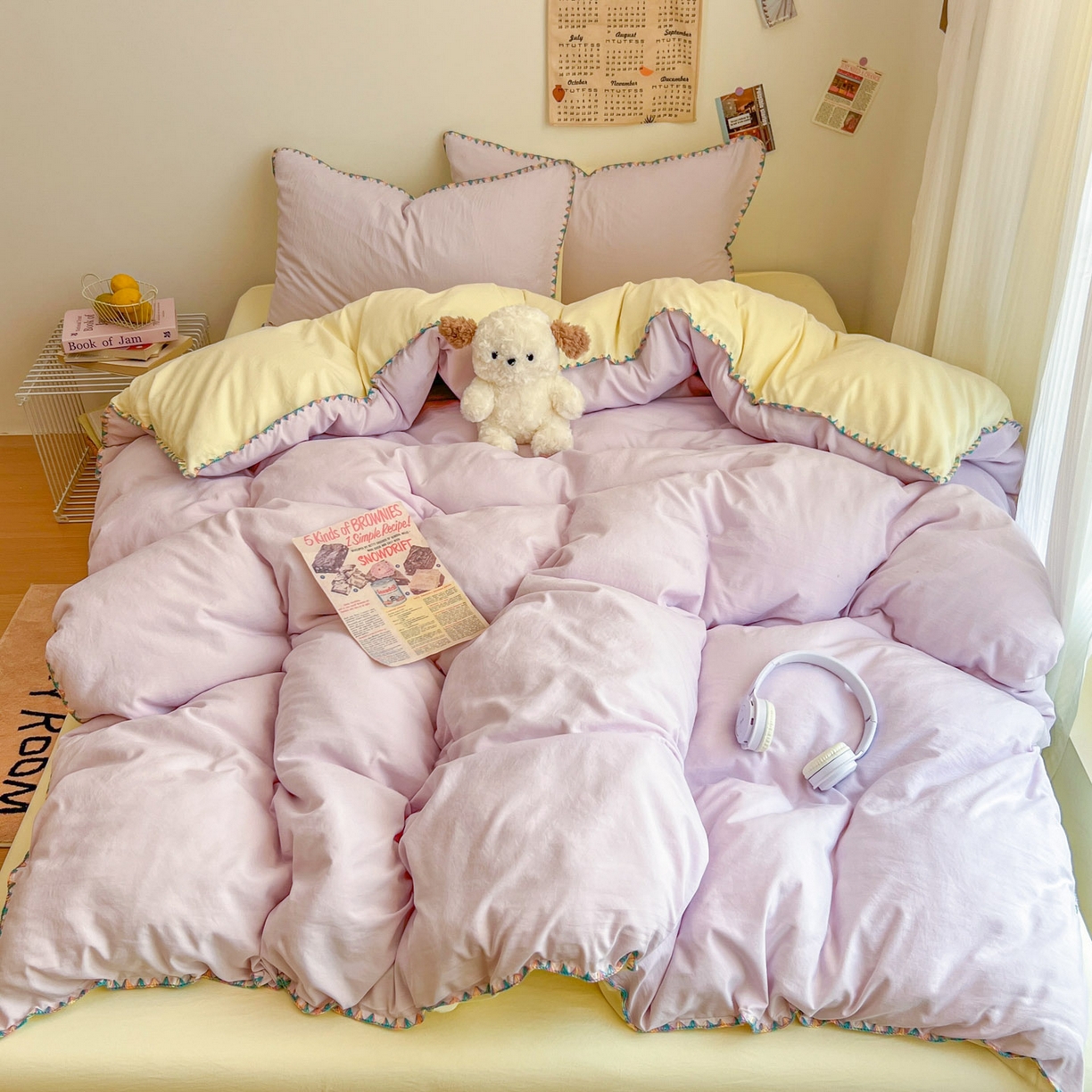 91家纺网 家纺一手货源 找家纺 冕悠家纺 2025新款A类七彩贝壳边水洗棉四件套-加微信提供买家秀2 七彩-芝士暮山紫