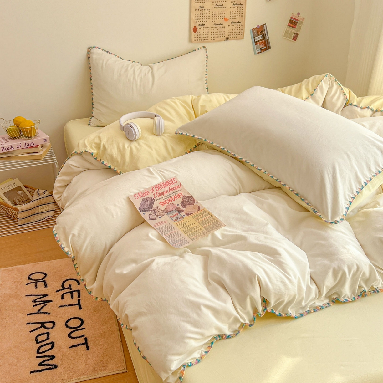 91家纺网 家纺一手货源 找家纺 冕悠家纺 2025新款A类七彩贝壳边水洗棉四件套-加微信提供买家秀2 七彩-芝士奶白