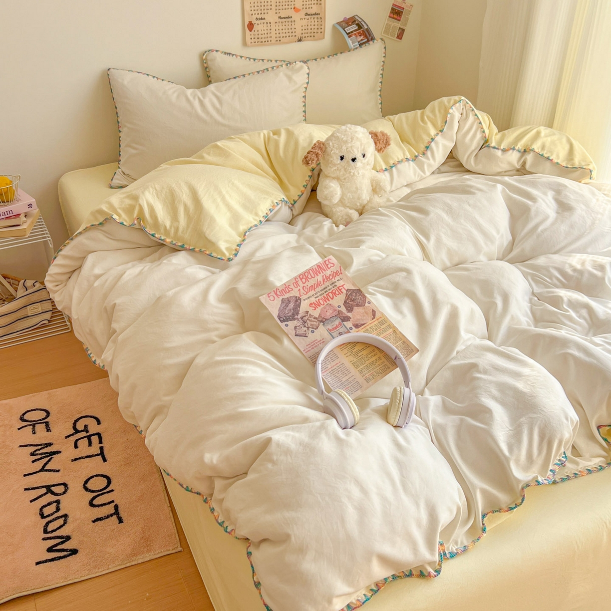 91家纺网 家纺一手货源 找家纺 冕悠家纺 2025新款A类七彩贝壳边水洗棉四件套-加微信提供买家秀2 七彩-芝士奶白