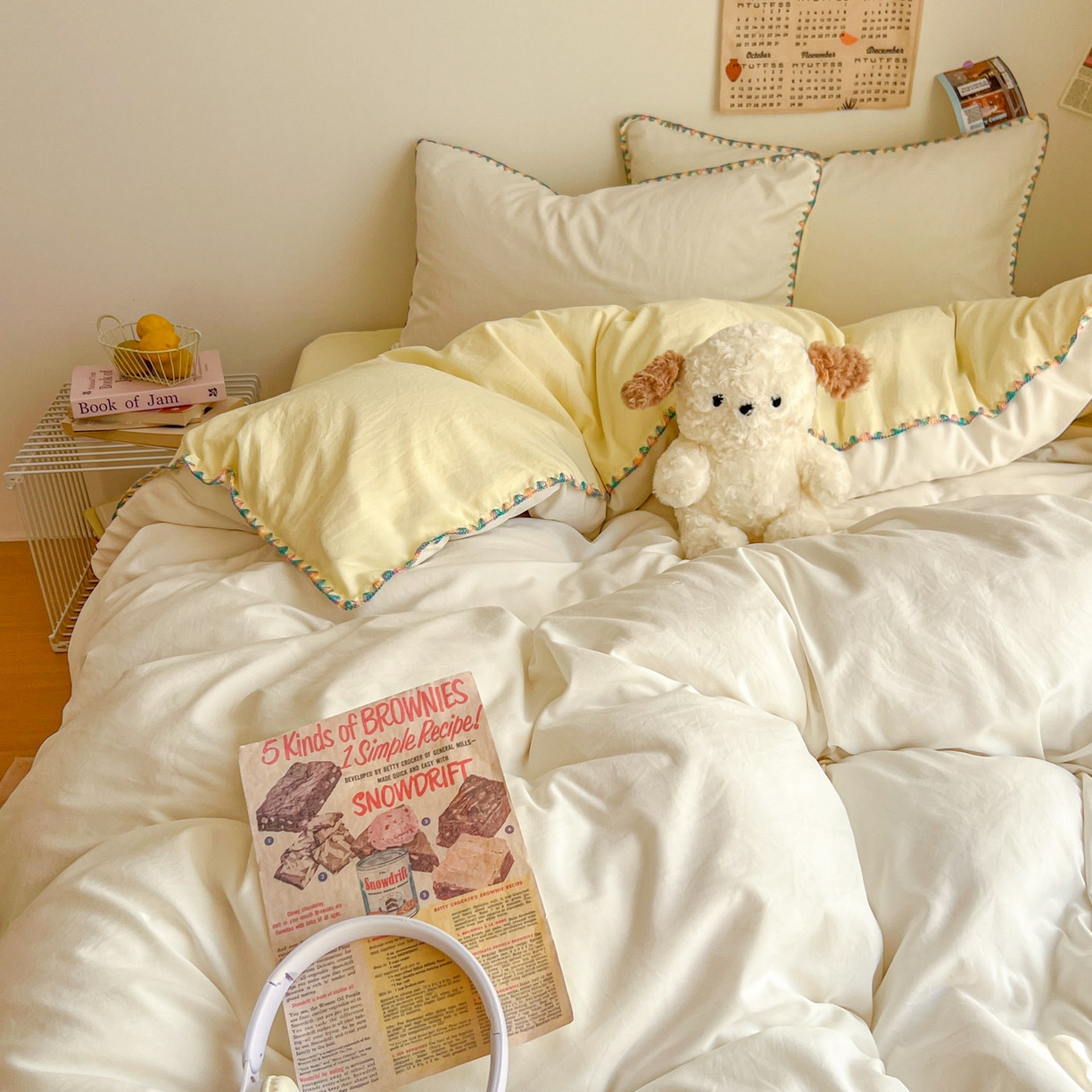 91家纺网 家纺一手货源 找家纺 冕悠家纺 2025新款A类七彩贝壳边水洗棉四件套-加微信提供买家秀2 七彩-芝士奶白