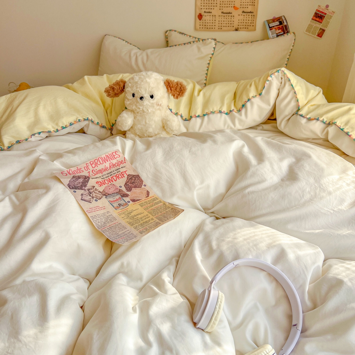 91家纺网 家纺一手货源 找家纺 冕悠家纺 2025新款A类七彩贝壳边水洗棉四件套-加微信提供买家秀2 七彩-芝士奶白