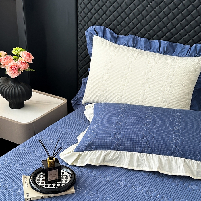 91家纺网 家纺一手货源 找家纺 紫碧螺家纺 2025新款全棉高精水洗棉床盖床笠系列 冰月兰