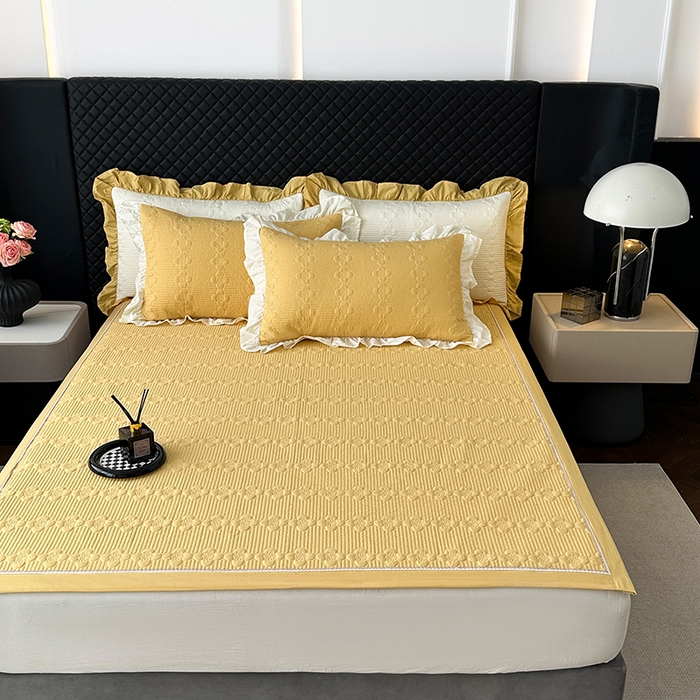 91家纺网 家纺一手货源 找家纺 紫碧螺家纺 2025新款全棉高精水洗棉床盖床笠系列 柳黄