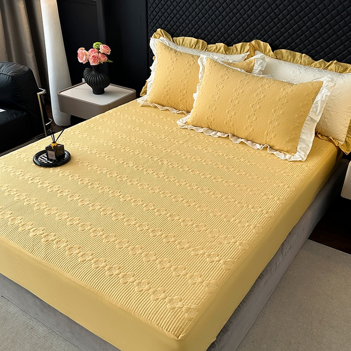 91家纺网 家纺一手货源 找家纺 紫碧螺家纺 2025新款全棉高精水洗棉床盖床笠系列 柳黄