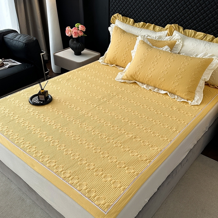 91家纺网 家纺一手货源 找家纺 紫碧螺家纺 2025新款全棉高精水洗棉床盖床笠系列 柳黄