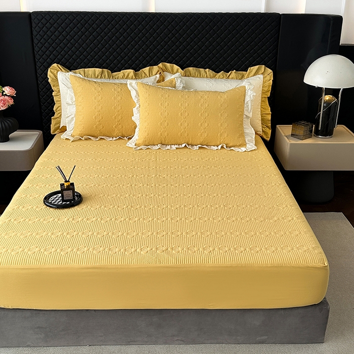 91家纺网 家纺一手货源 找家纺 紫碧螺家纺 2025新款全棉高精水洗棉床盖床笠系列 柳黄