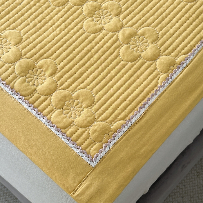 91家纺网 家纺一手货源 找家纺 紫碧螺家纺 2025新款全棉高精水洗棉床盖床笠系列 柳黄