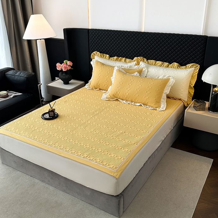 91家纺网 家纺一手货源 找家纺 紫碧螺家纺 2025新款全棉高精水洗棉床盖床笠系列 柳黄