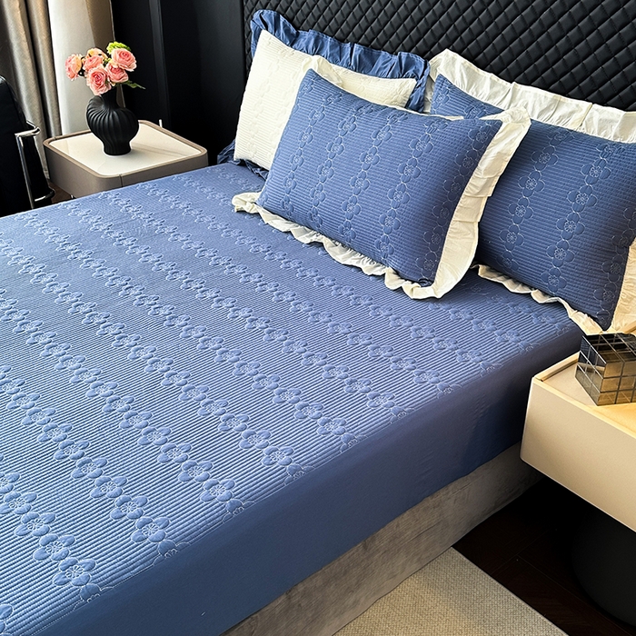 91家纺网 家纺一手货源 找家纺 紫碧螺家纺 2025新款全棉高精水洗棉床盖床笠系列 冰月兰