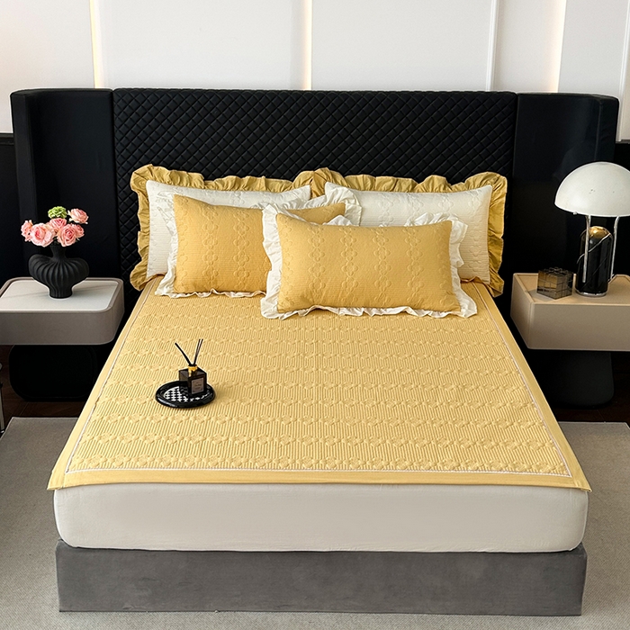 紫碧螺家纺 2025新款全棉高精水洗棉床盖床笠系列 柳黄