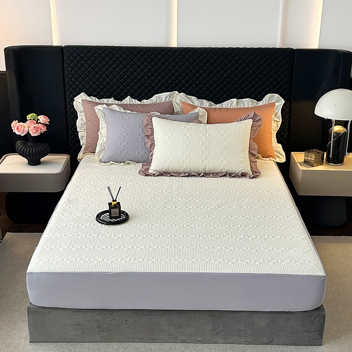 91家纺网 家纺一手货源 找家纺 紫碧螺家纺 2025新款全棉高精水洗棉床盖床笠系列 奶昔