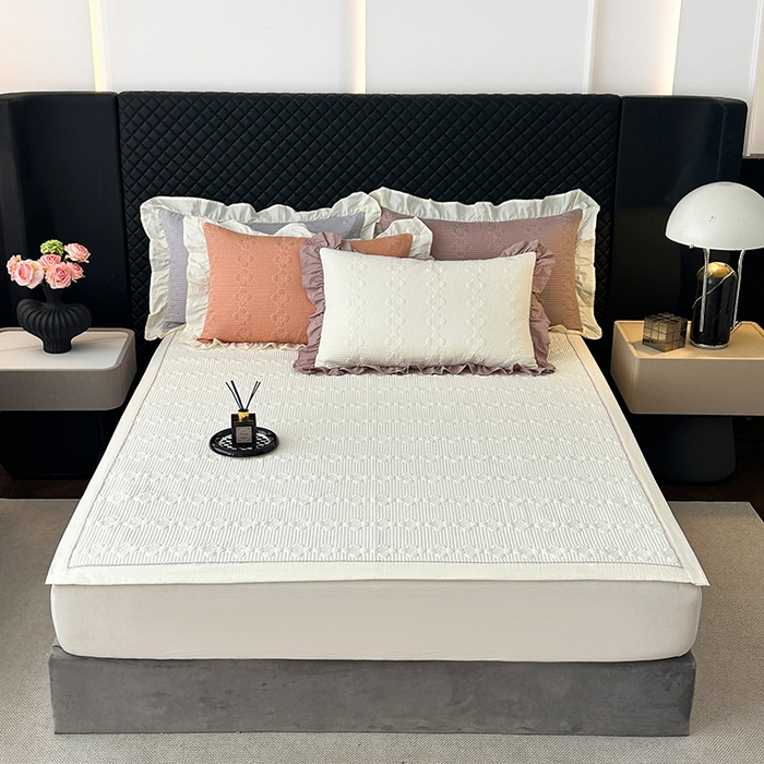 紫碧螺家纺 2025新款全棉高精水洗棉床盖床笠系列 奶昔