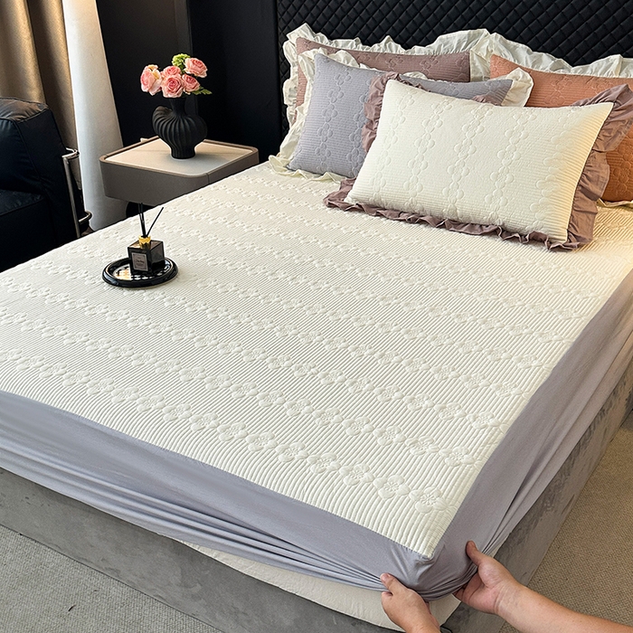 91家纺网 家纺一手货源 找家纺 紫碧螺家纺 2025新款全棉高精水洗棉床盖床笠系列 奶昔