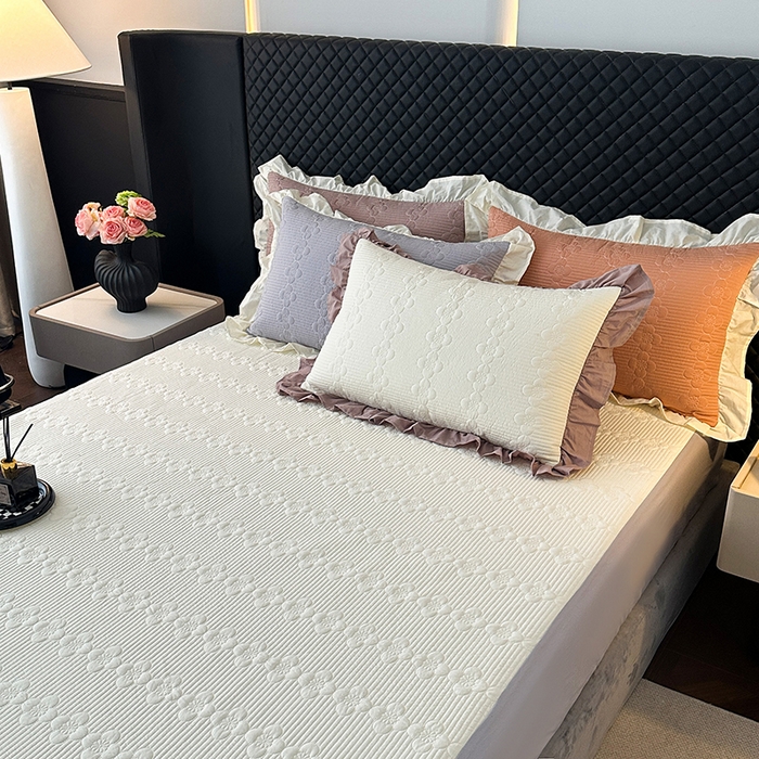 91家纺网 家纺一手货源 找家纺 紫碧螺家纺 2025新款全棉高精水洗棉床盖床笠系列 奶昔