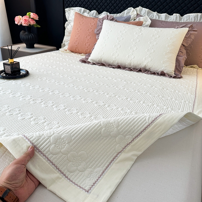 91家纺网 家纺一手货源 找家纺 紫碧螺家纺 2025新款全棉高精水洗棉床盖床笠系列 奶昔