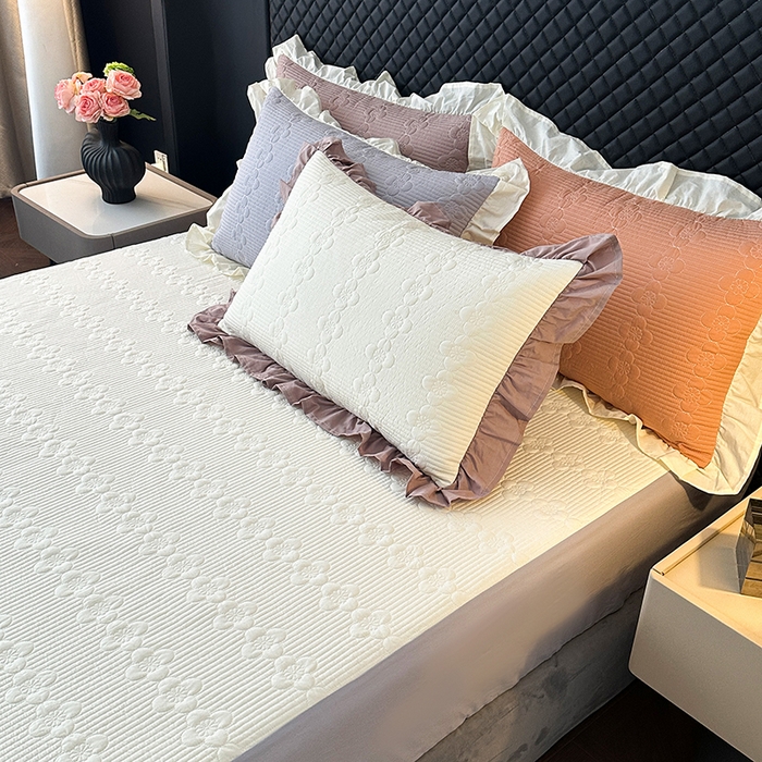 91家纺网 家纺一手货源 找家纺 紫碧螺家纺 2025新款全棉高精水洗棉床盖床笠系列 奶昔