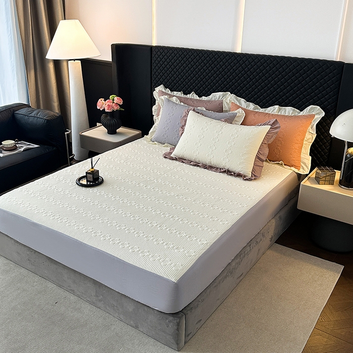 91家纺网 家纺一手货源 找家纺 紫碧螺家纺 2025新款全棉高精水洗棉床盖床笠系列 奶昔