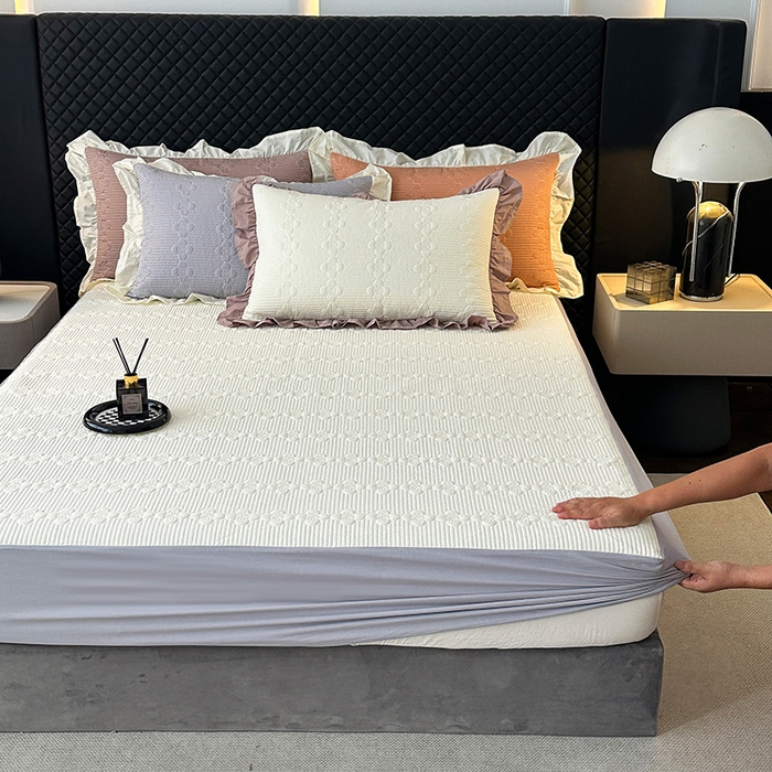 91家纺网 家纺一手货源 找家纺 紫碧螺家纺 2025新款全棉高精水洗棉床盖床笠系列 奶昔